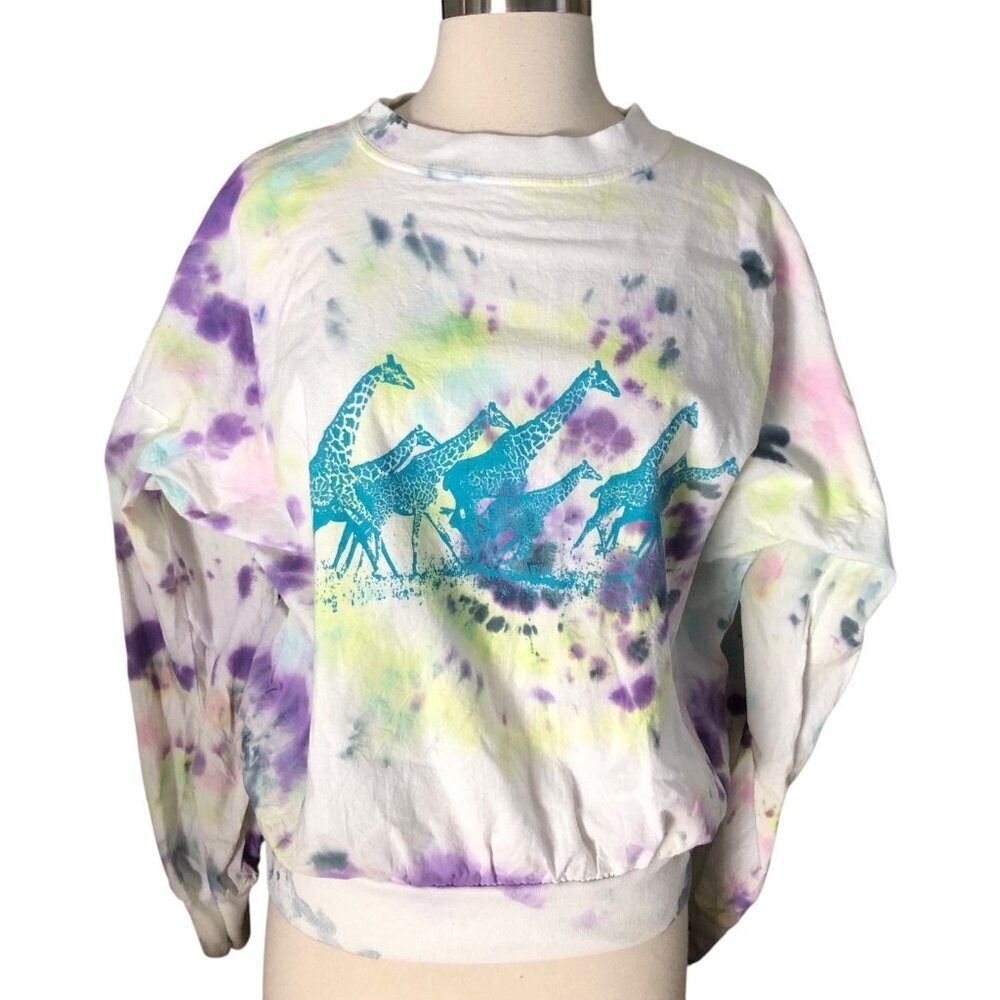 Vintage Quitman USA Graphic Crop Sweatshirt Women's size S White Blue Dolman